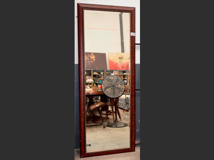 BROWN FRAMED & BEVELLED MIRROR, 198 x 76cm