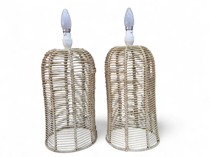 Set of Woven Faux Rattan Table Lamps
