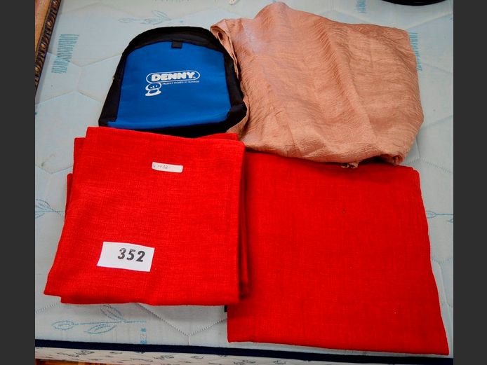 RED SCATTER CUSHION COVERS, BROWN ORGANZA CURTAIN, etc