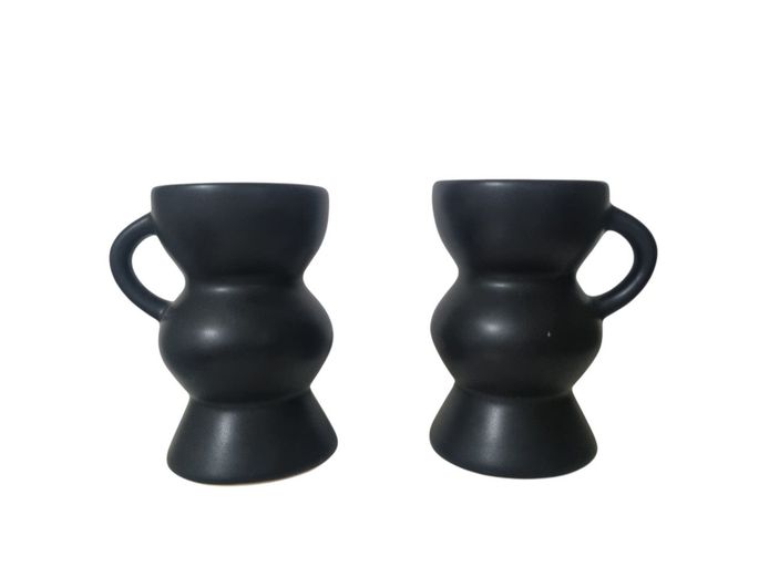 Modern Matte Black Ceramic Taper Candle Holders with Handles