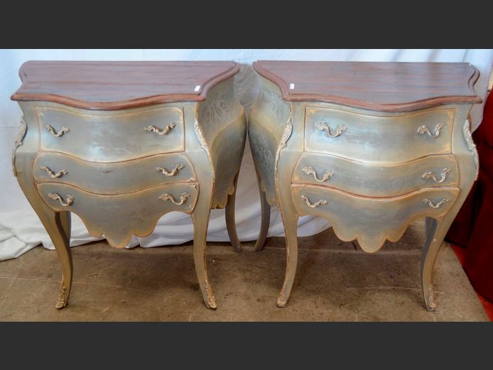 PAIR FRENCH STYLE PAINT TECHNIQUE 3-DRAWER PEDESTALS, 76 x 45 x 80cm