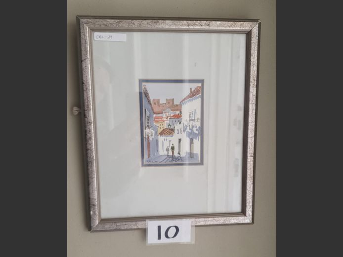FRAMED & SIGNED WATERCOLOUR "STREET SCENE", 12 x 9cm