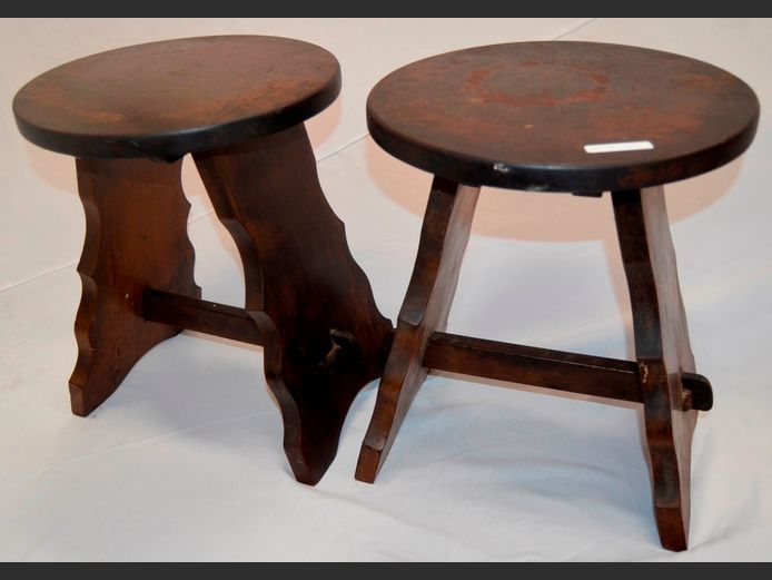 PAIR MILKMAID'S STOOLS [Need re-varnishing]