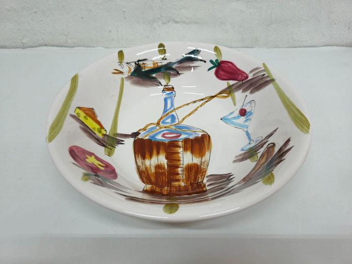 Vintage Hand-Painted Italian Ceramic Serving Bowl