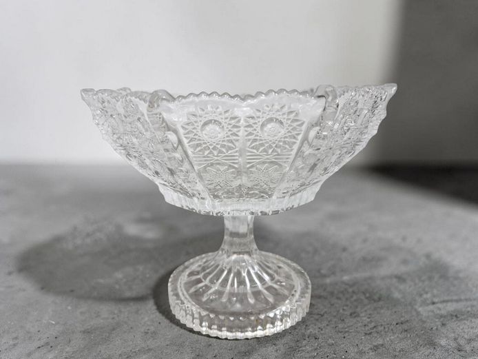 Vintage Daisy and Button Pattern Glass Pedestal Bowl