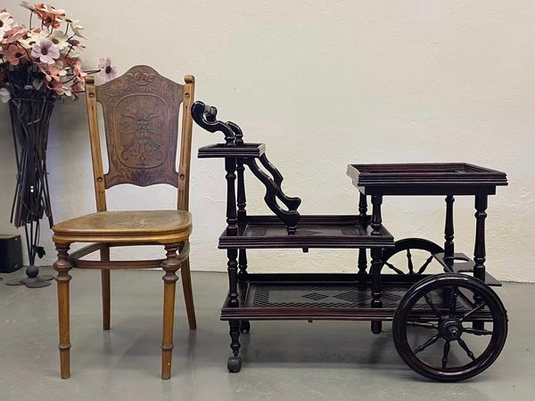 Solid mahogany drinks trolley