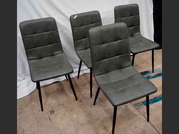 SET OF 4 GREY LEATHER TOUCH DINING CHAIRS
