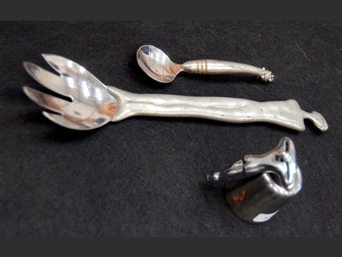 CARROL BOYES: WINE STOPPER, SALAD SERVING FORK & TEASPOON [#: 422545813]