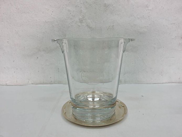 "Classic Malts Selection" Heavy Glass Ice Bucket with Silverplated Under Base
