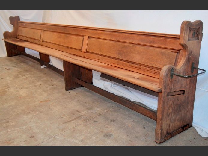 ANTIQUE OAK CHURCH PEW, 441cm x 48cm