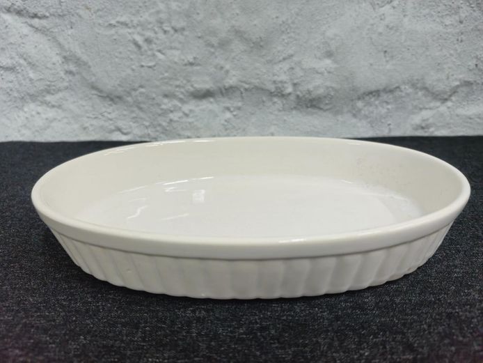 White Ceramic Fluted Oval Baking Dish - Made In Japan
