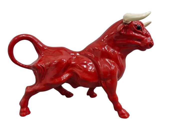 Vintage Mid-Century Red Ceramic Bull Figurine