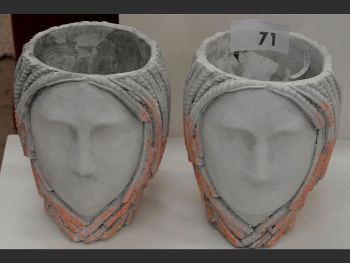 PAIR CONCRETE "ELEGANT LADY" PLANTERS, 18 x 16 x 21.5cm