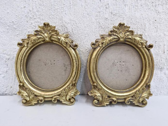Pair of Small Baroque Style Gold Tabletop Picture Frames