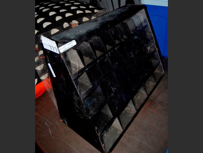 BLACK METAL & PERSPEX SORTER, 49 x 22 x 33cm
