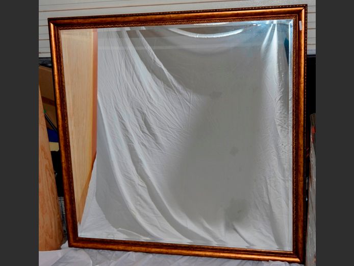 GILT & GREY  FRAMED & BEVELLED MIRROR, 140 x 140cm