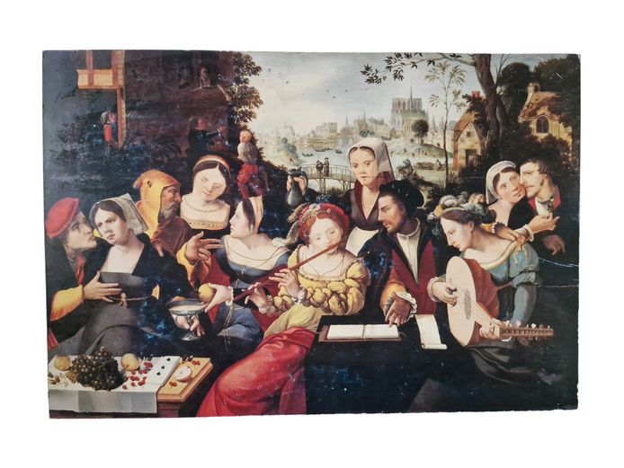 Vintage Northern Renaissance Style Print on Board