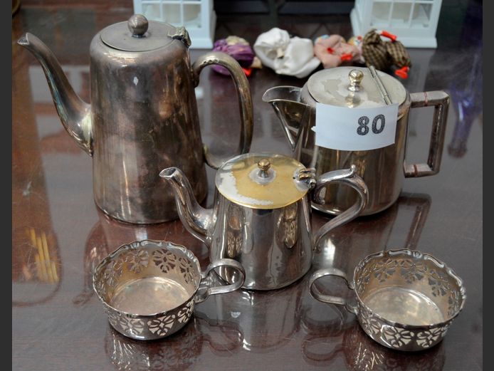 SILVER PLATE: TEA & COFFEE POTS, etc
