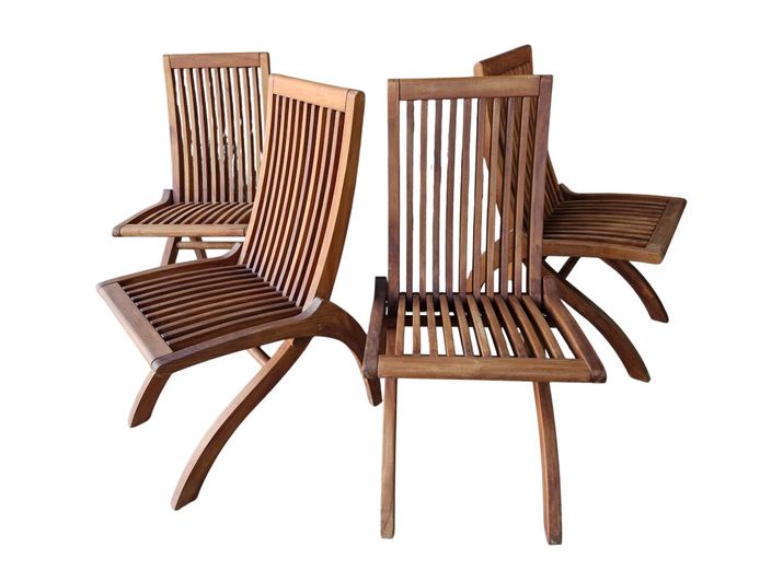 Set of 4 Teak Wood Designers Garden Lounge Chairs