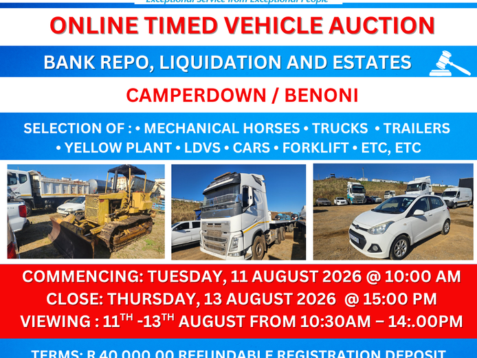 ONLINE TIMED VEHICLE AUCTION - 11-13 AUGUST 2026