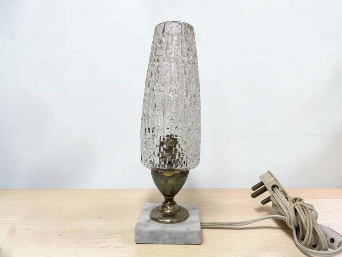 Mid-Century Modern Textured Glass Table Lamp on Marble Base