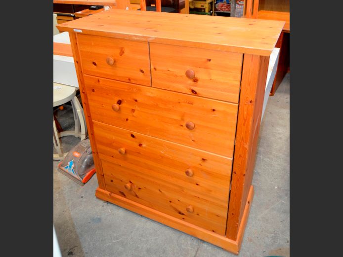 OREGON PINE 2-OVER-3 CHEST OF DRAWERS, 96 x 44 x 112cm