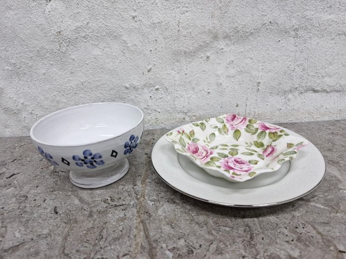 Hand-Painted South African Studio Pottery Bowl, Queen’s Rose Dish & Porcelain Plate