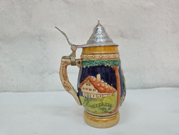 Vintage German-Style Lidded Ceramic Beer Stein – Stamped "Foreign"