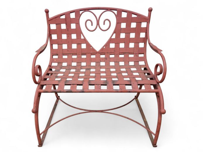 Vintage Red Steel Garden Bench