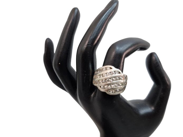 Sterling Silver Pavé-Set Cubic Zirconia Domed Band Ring