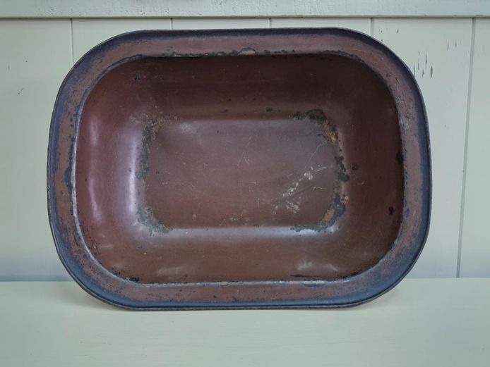 Large Vintage Brown Enamelware Roasting Pan
