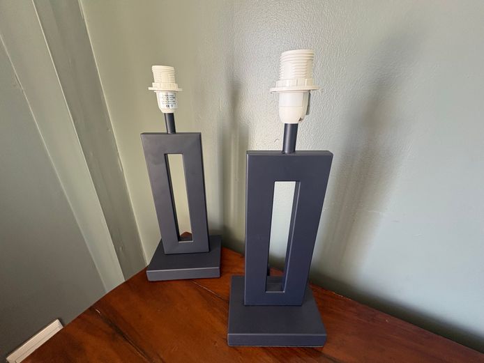Set of two modern style powder coated black metal bed lamps