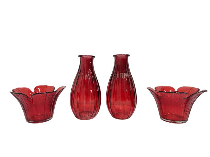 Set of Four Vintage Ruby Red Glass Decorative Pieces