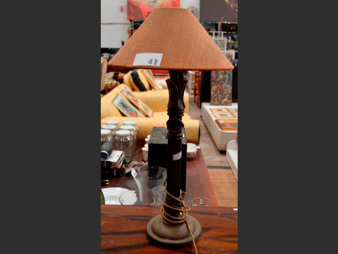 BRONZE RESIN TABLE LAMP WITH SHADE, 69cm High