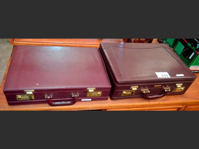 BROWN LEATHER BRIEFCASE & ANOTHER, 45 x 14 x 34cm & 44 x 33 x 11cm