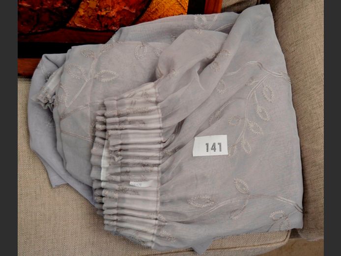 PAIR GREY ORGANZA CURTAINS