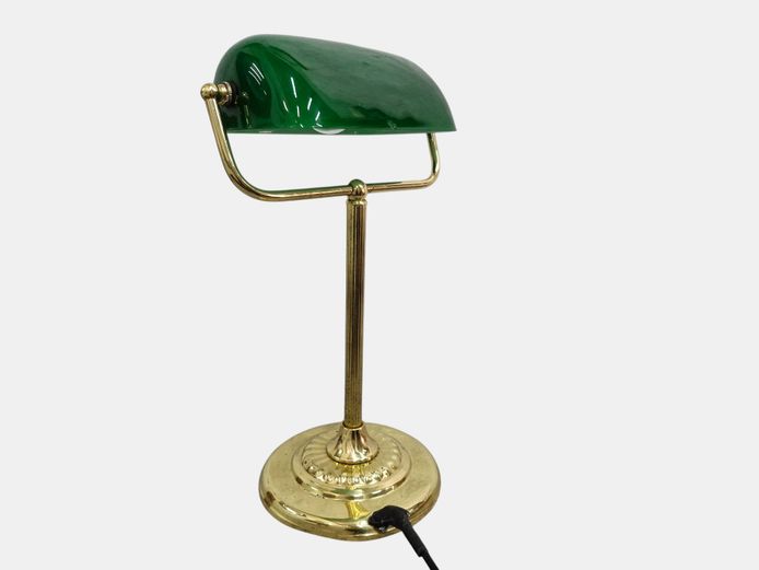 Vintage Style Banker’s Desk Lamp with Green Glass Shade