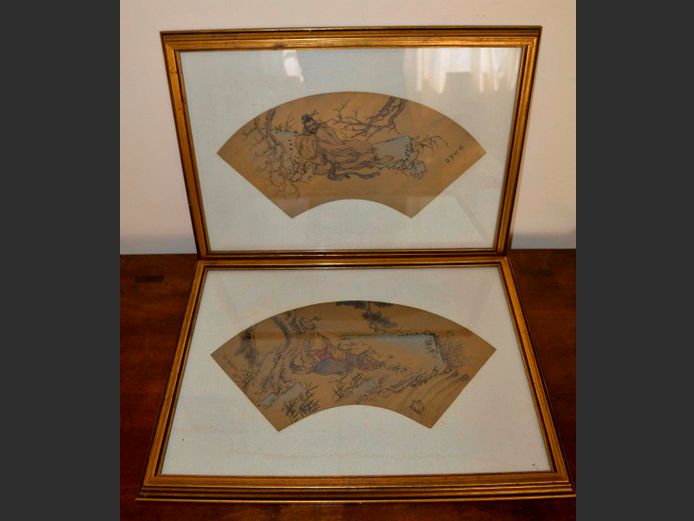PAIR ANTIQUE CHINESE FRAMED WATERCOLOURS, 41 x 22cm