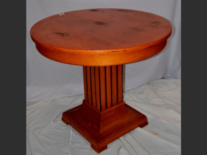 OAK DRUM TOP OCCASIONAL TABLE, 90cm Diameter x 78cm High [Top needs TLC]