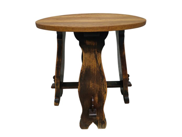 Antique Rustic Oak Tripod Table with Dark Distressed Finish
