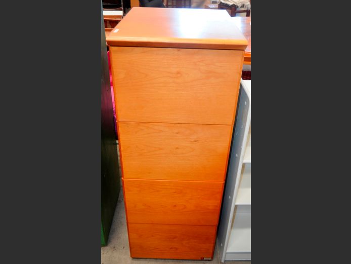 CHERRYWOOD & GREY 4-DRAWER FILING CABINET WITH KEY, 61 x 48 x 128cm