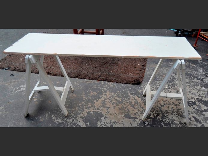 PAIR WHITE PAINTED WOODEN TRESTLES