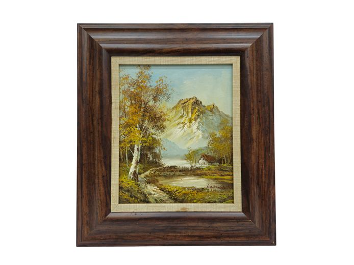 Mid-to-Late 20th Century Framed Alpine Landscape Oil Painting | Signed