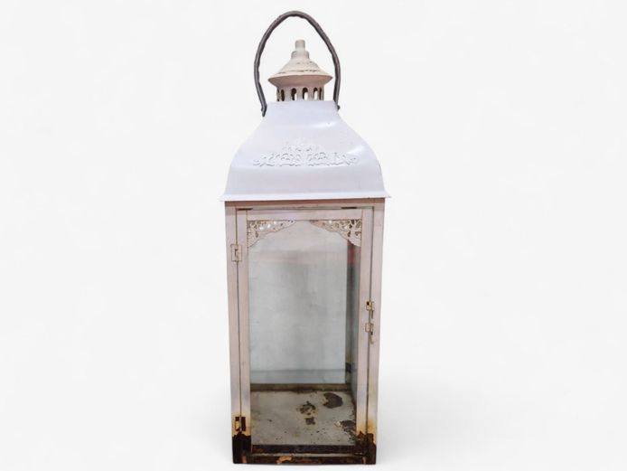 Large Rustic Metal & Glass Storm Lantern