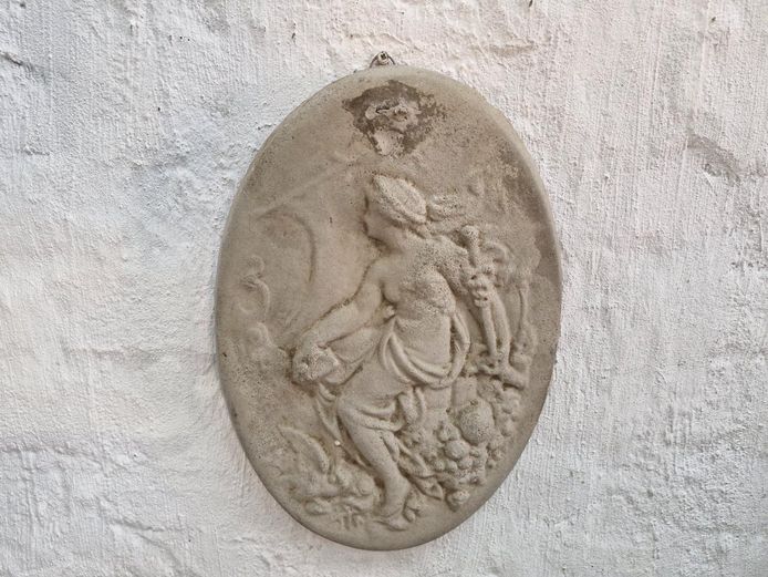 Concrete Oval Wall Plaque with Classical Relief Figure