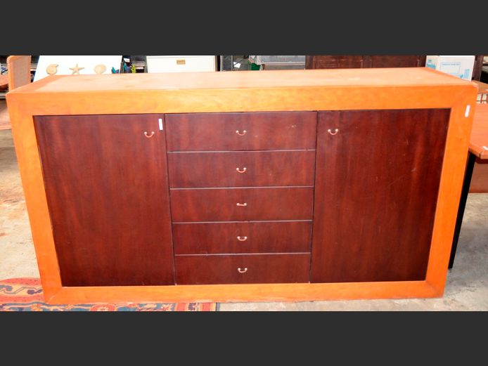 OAK 2-DOOR, 5-DRAWER SIDEBOARD, 196 x 50 x 105cm [Water damaged]