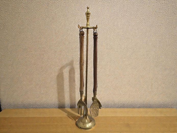 4-Piece Brass Fireplace Tool Set with Stand