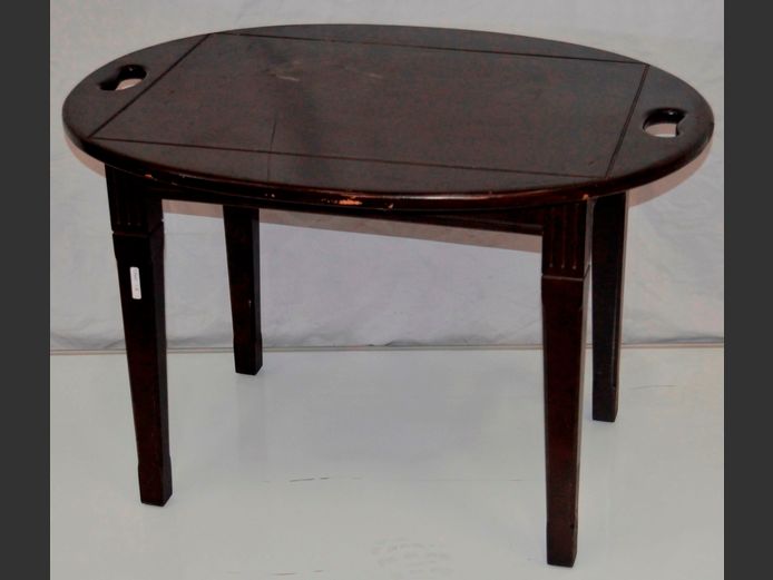 DARK STAINED BUTLER'S TRAY STYLE OVAL SIDE TABLE, 89 x 69 x 57cm