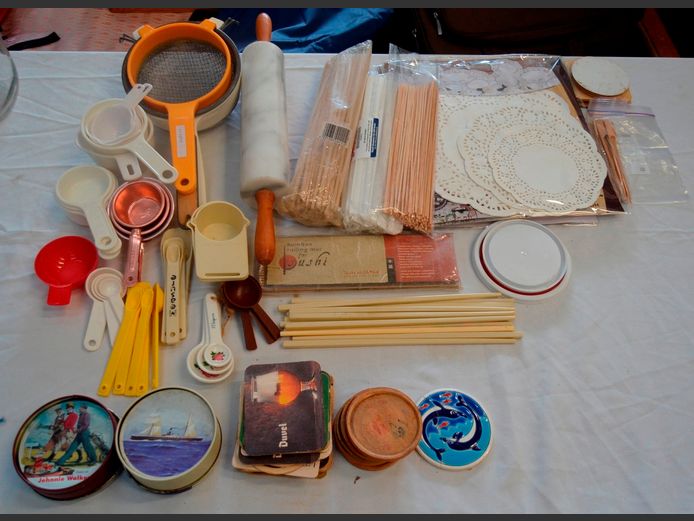 MARBLE ROLLING PINS, SIEVES, MEASURING CUPS, etc