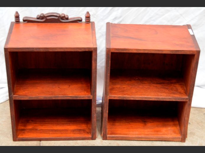 LOT: 2 x IMBUIA 2-TIER PEDESTALS, 34.5 x 23 x 50cm & 34.5 x 23 x 45cm [Water damaged]